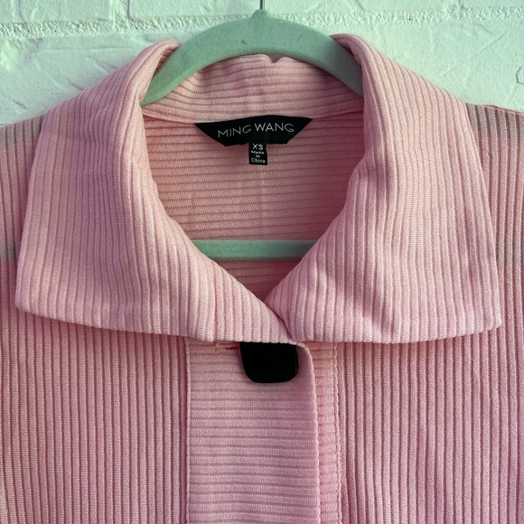 Ming Wang Pink Asymmetric Ribbed Knit Cardigan Jacket Topper Size XS Minimalist - Picture 4 of 10